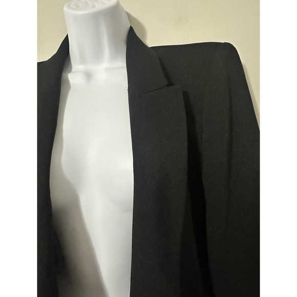 Zara Black Open Front Blazer Jacket Padded Shoulder 3/4 Roll-Tab Sleeve Size S - Picture 3 of 6
